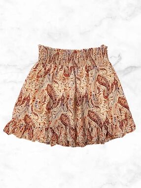 NWOT Smocked Waist Paisley Mini Skirt - Cream & Rust